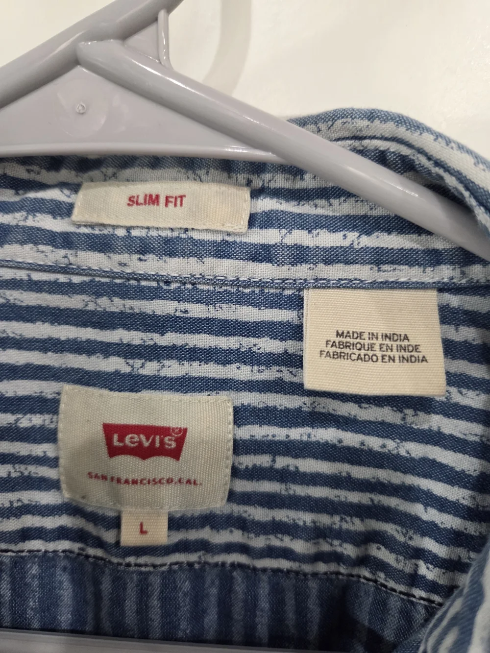 Levi's Blue Stripe  Denim Button-Up Shirt Size Large Slim Fit